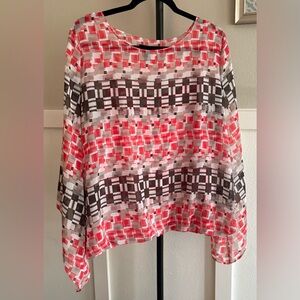 Alfani XL Sheer Geometric Blouse & Tank Set Red Gray Layered Top